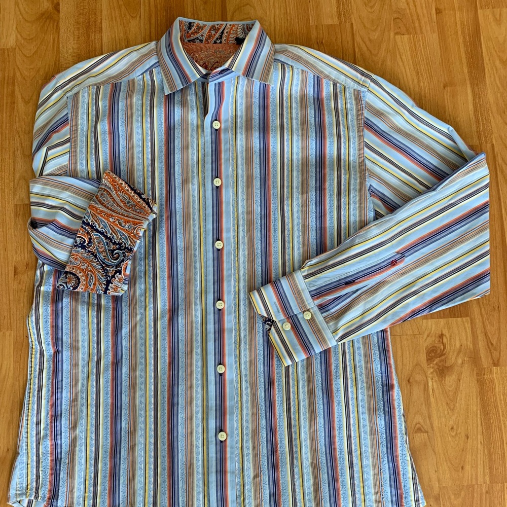Sold Robert graham flip cuff stripe shirt medium